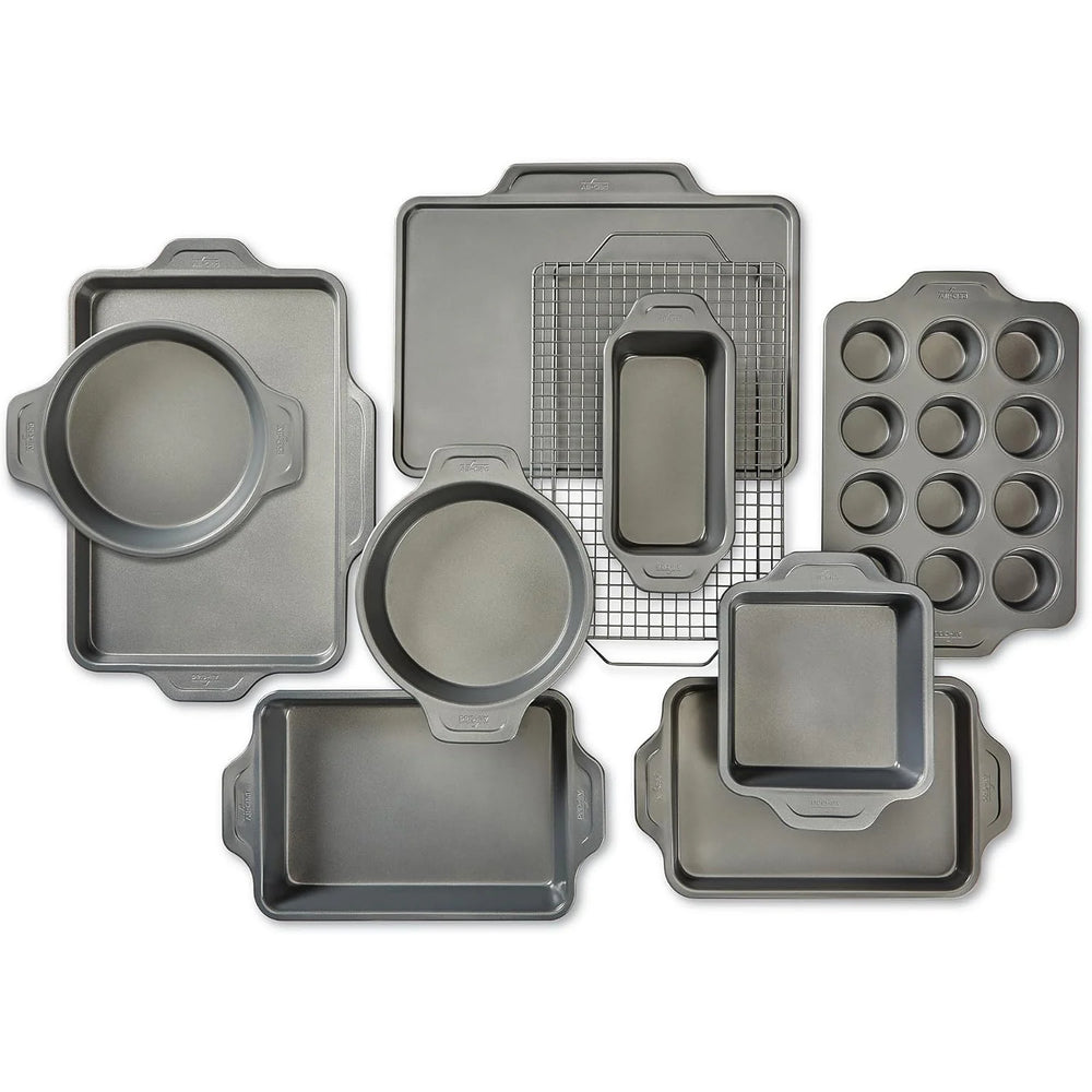 Nonstick Bakeware Set 10 Piece Oven Safe 450F Half Sheet, Cookie Sheet, Muffin Pan, Cooling & Baking Rack, Round Cake Pan, Loaf Pan, Baking…