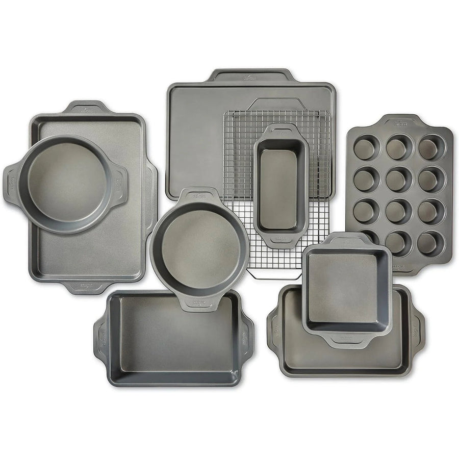 Nonstick Bakeware Set 10 Piece Oven Safe 450F Half Sheet, Cookie Sheet, Muffin Pan, Cooling & Baking Rack, Round Cake Pan, Loaf Pan, Baking…
