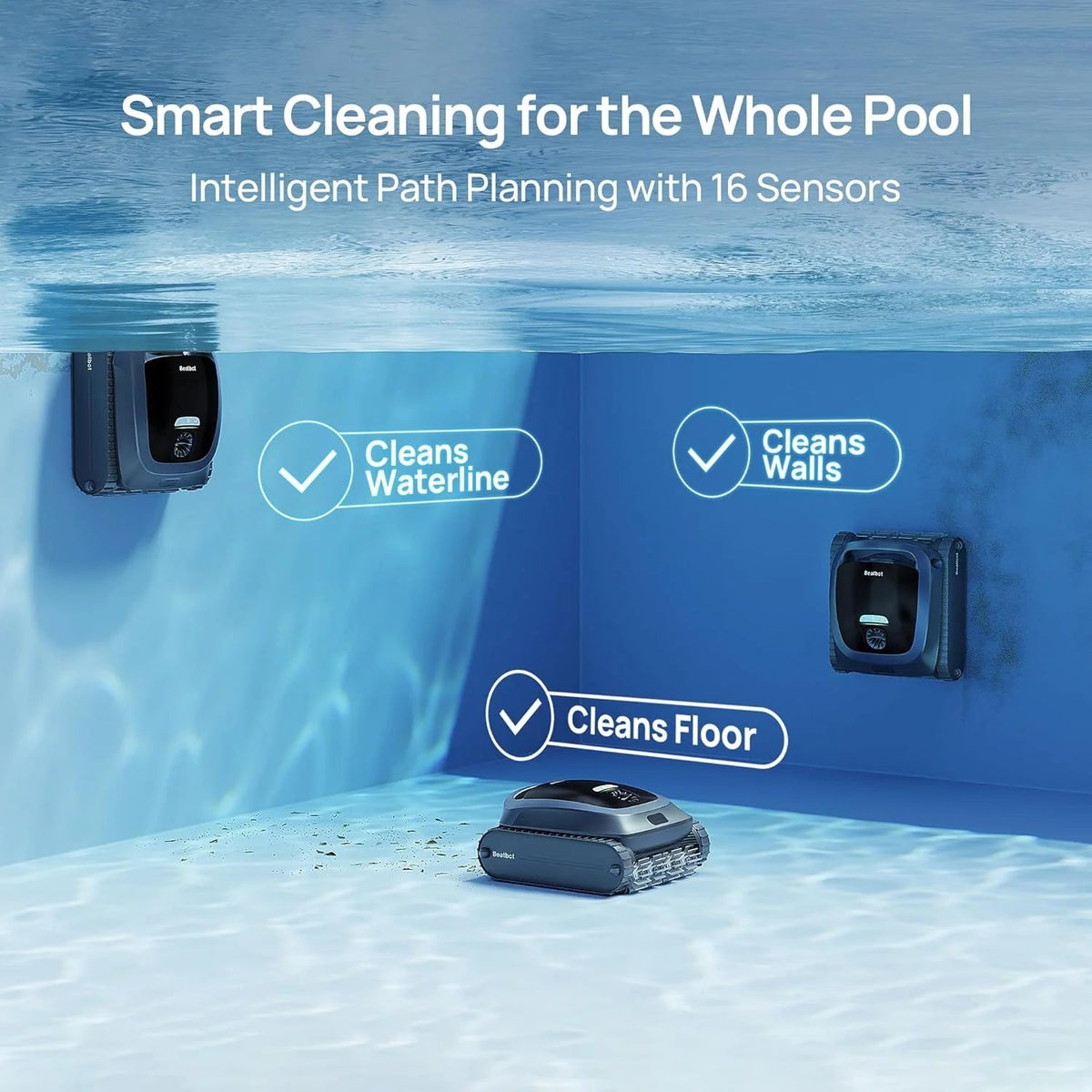 Cordless Robotic Pool Vacuum Cleaner, Smart Surface Parking, Double-pass Waterline Scrubbing, Cleans Floor, Walls, and Waterline, Above &…