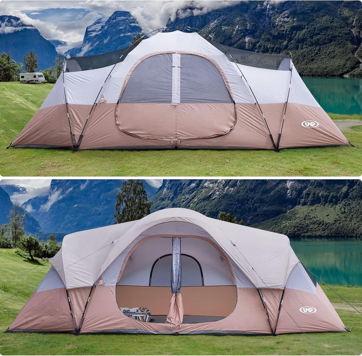 Camping Tent 10-PERSON-FAMILY Tents, Parties, Music Festival Tent, Big, Easy Up, 5 Large Mesh Windows, Double Layer, 2 Room, Waterproof,…