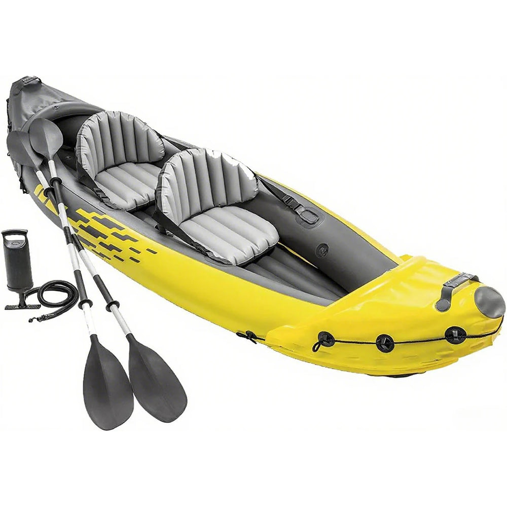 Explorer K2 Inflatable Kayak Set: Includes Deluxe 86IN Aluminum Oars and High-output Pump Superstrong Pvc Adjustable Seats with Backrest…