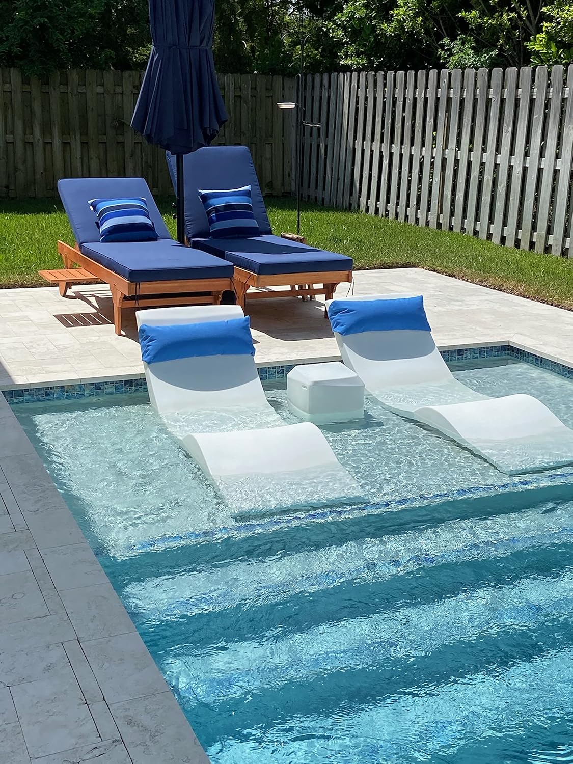 Classic White - In-pool Chaise Lounger - Designed for Water Depths Up to 9" - Aqua Outdoors - Set of 2 - Compatible with All Pool Types -…