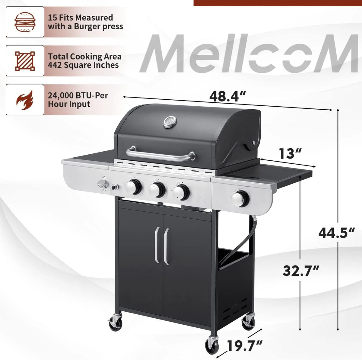 Upgraded 4 Burner Bbq Propane Gas Grill with Cast Iron Grates & Side Stove, 44,000 btu Stainless Steel Burner Barbecue Grill for Patio,…