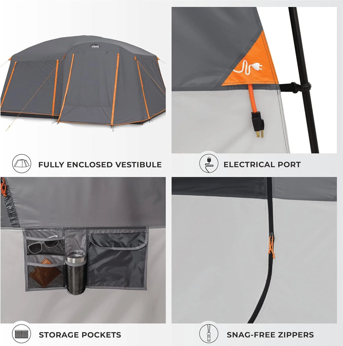 Straight Wall Cabin Tents | 10 Person / 11 Person / 12 Person Large Multi Room Family Tents for Car Camping & Outdoor Adventures