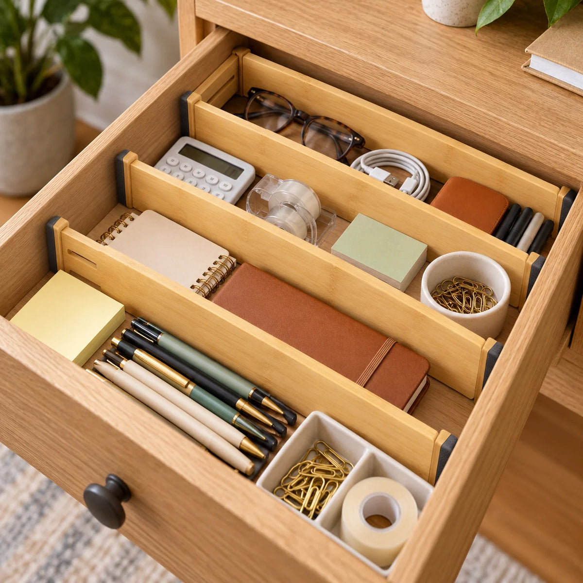 Natural Bamboo Adjustable Drawer Dividers, 4-Pack