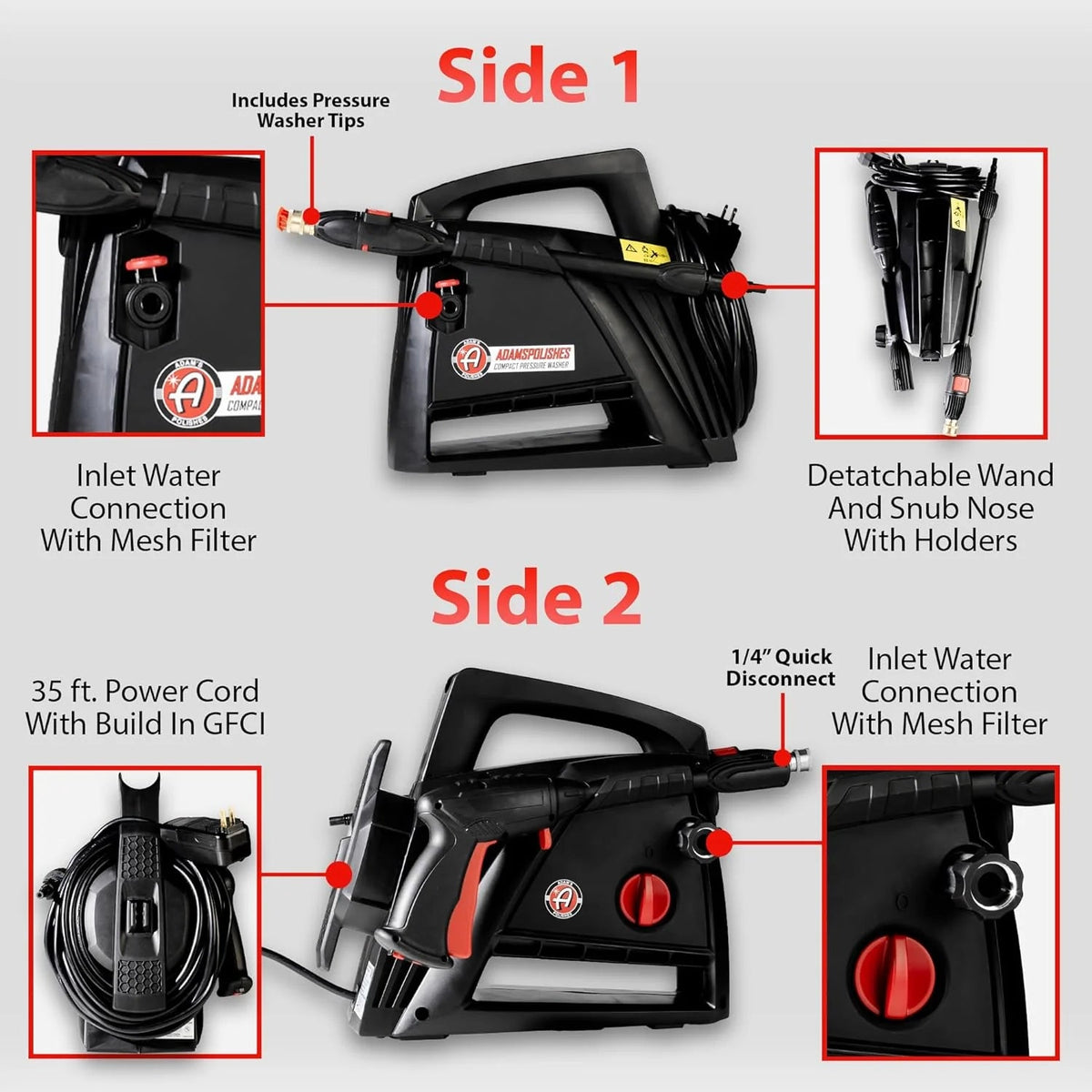 Electric Pressure Washer 2.0, Powerful 1.4 GPM 2000 PSI Car Pressure Washer Sprayer, Snub Nose & Tip Attachment, Use,car Soap, Patio Boat RV…