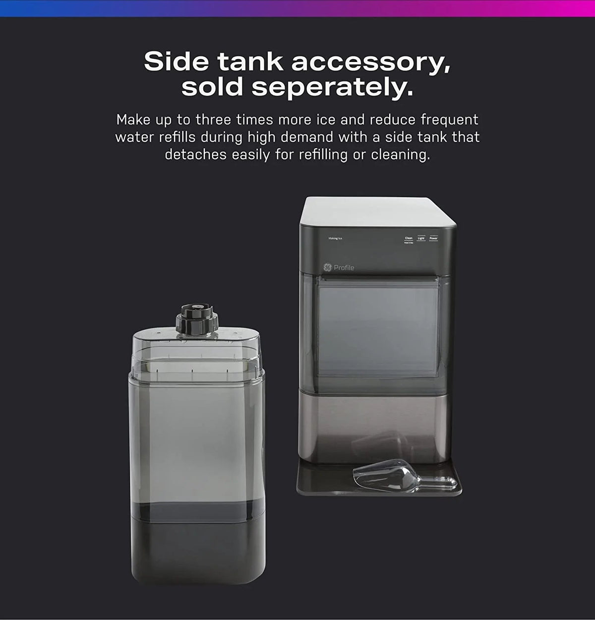 2.0 Countertop Nugget Ice Maker | Ice Machine with Wifi Connectivity | Smart Home Kitchen Essentials | Black Stainless