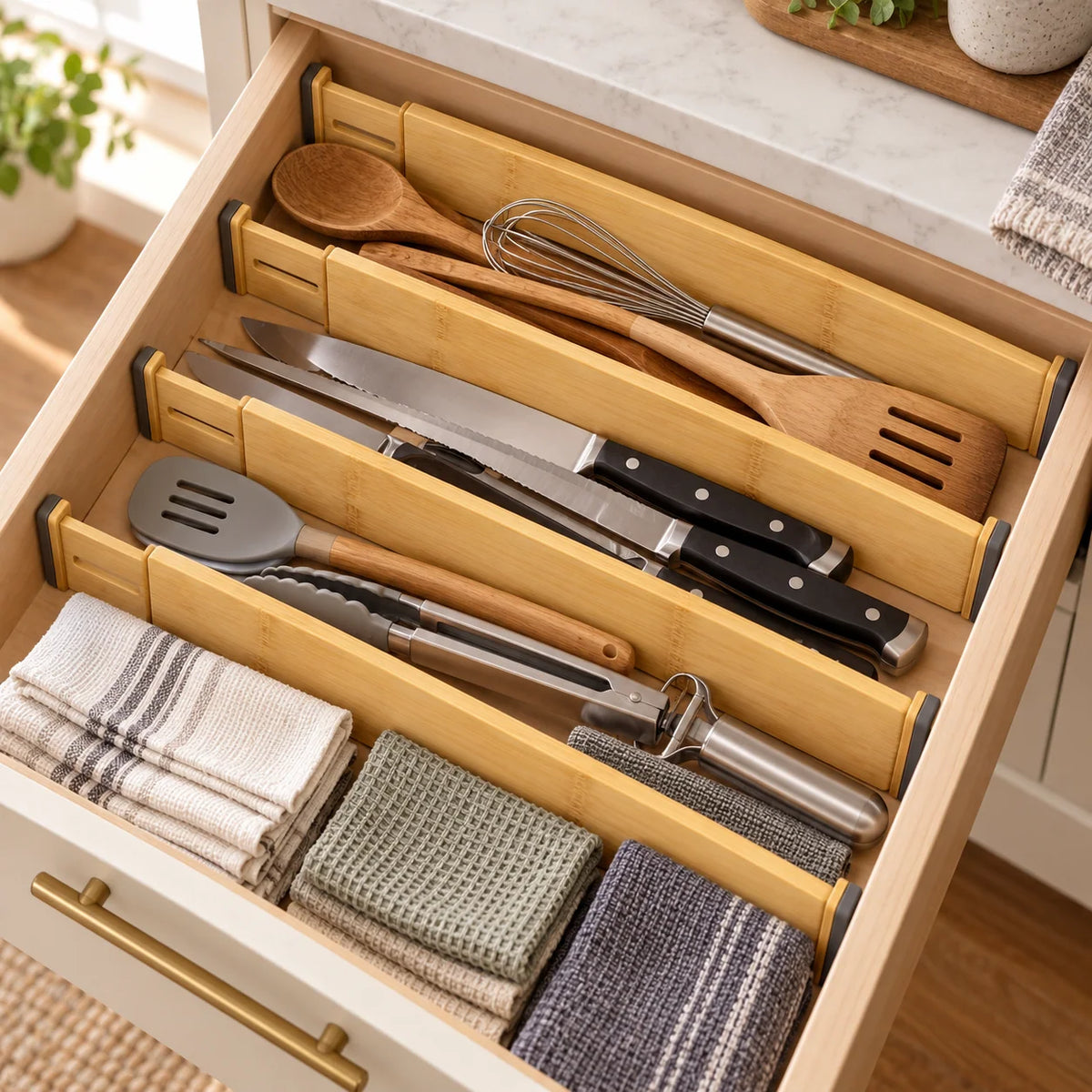 Natural Bamboo Adjustable Drawer Dividers, 4-Pack