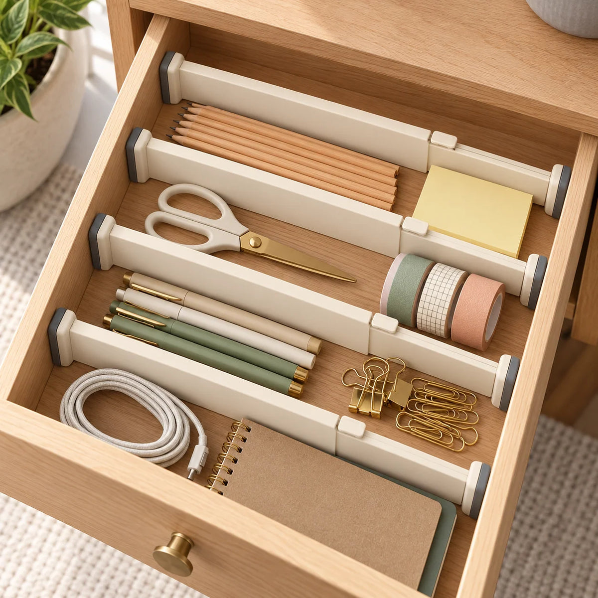 Ivory Compact Adjustable Drawer Dividers, 4-Pack