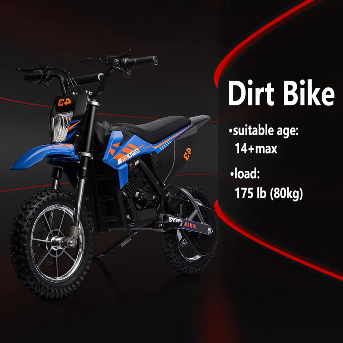 36V Kids Electric Dirt Bike, 36V, 350W, 15.5MPH, LED, 175LBS Max - Blue