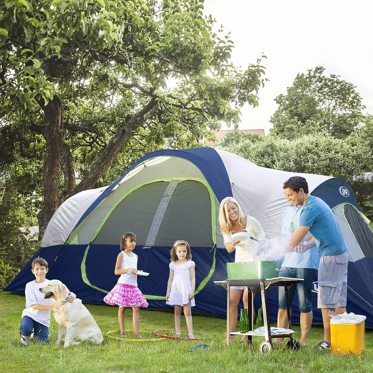 Camping Tent 10-PERSON-FAMILY Tents, Parties, Music Festival Tent, Big, Easy Up, 5 Large Mesh Windows, Double Layer, 2 Room, Waterproof,…