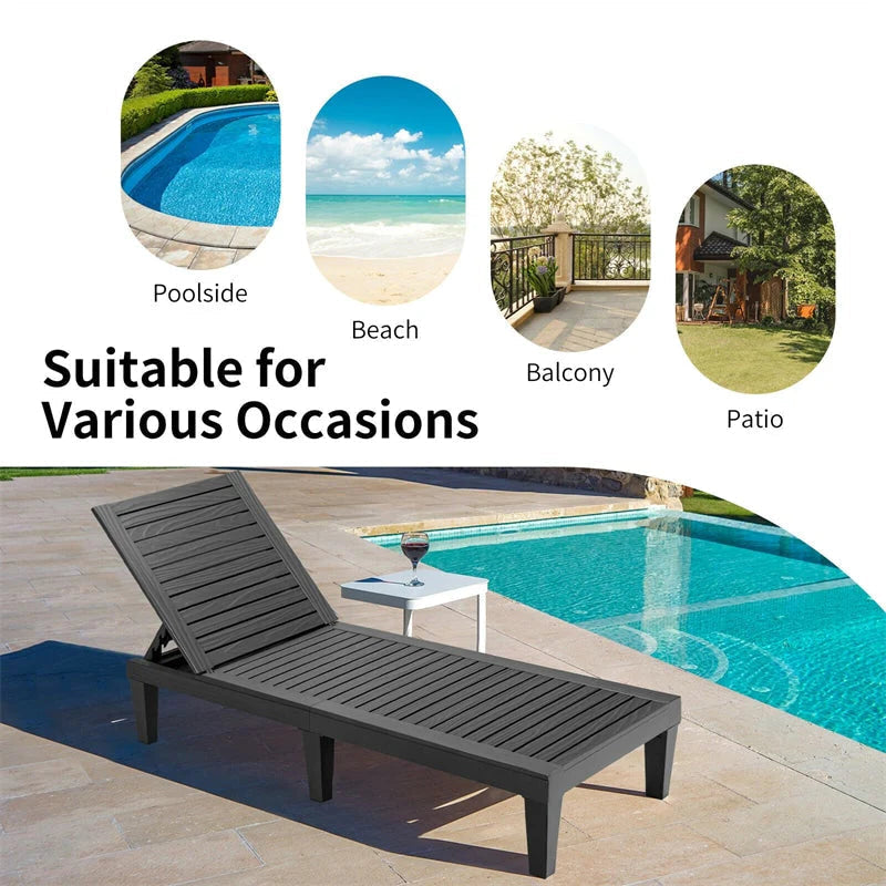 Outdoor Chaise Lounge Chair Patio Recliner Adjustable With 5 Positions Wood Texture Design Waterproof Easy To Assemble - Comfortable And Ergonomic Design