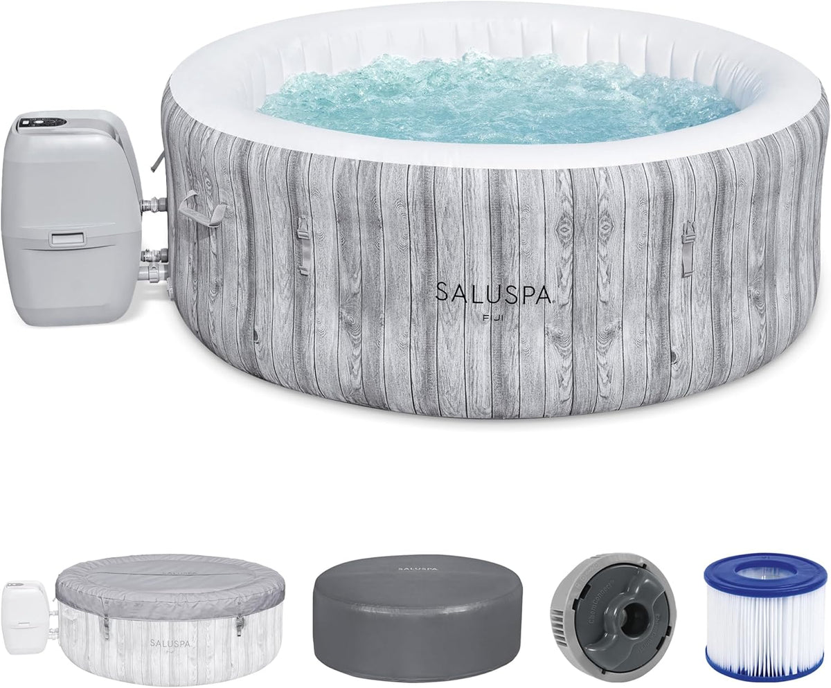 Large Round 2 to 4 Person Inflatable Hot Tub Portable Outdoor Spa with 120 Airjets and Energysense Cover, Grey
