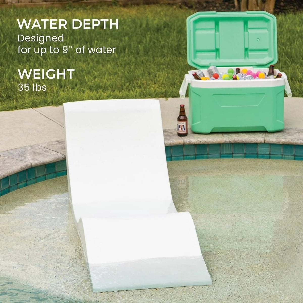 Classic White - In-pool Chaise Lounger - Designed for Water Depths Up to 9" - Aqua Outdoors - Set of 2 - Compatible with All Pool Types -…