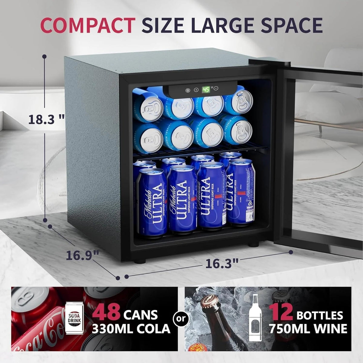 Beverage Refrigerator Cooler - 126 Can Mini Fridge with Glass Door for Soda Beer or Wine, Beverage Cooler for Home, Office, Bar with…
