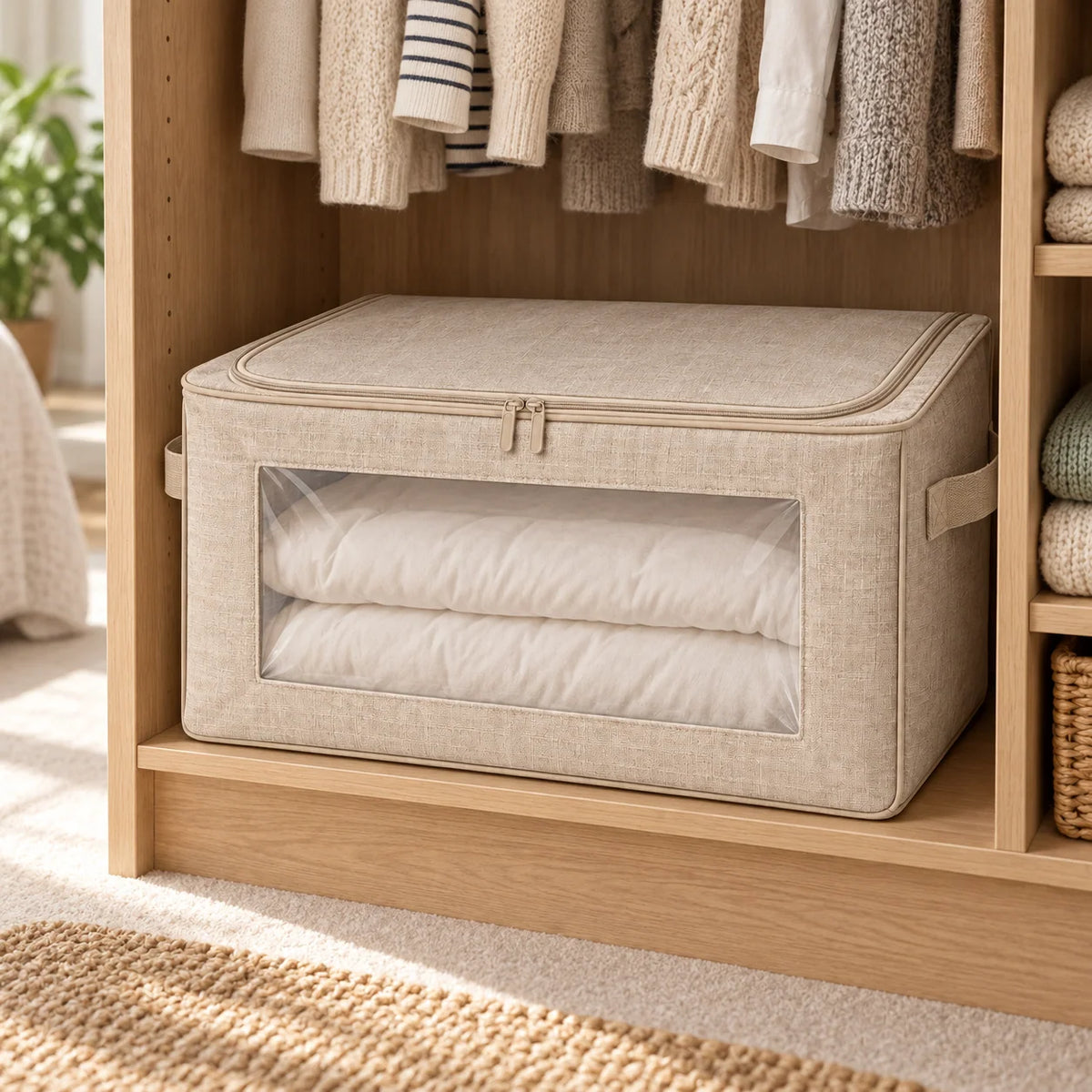 Oatmeal Windowed Bedding Storage Bag, Deep