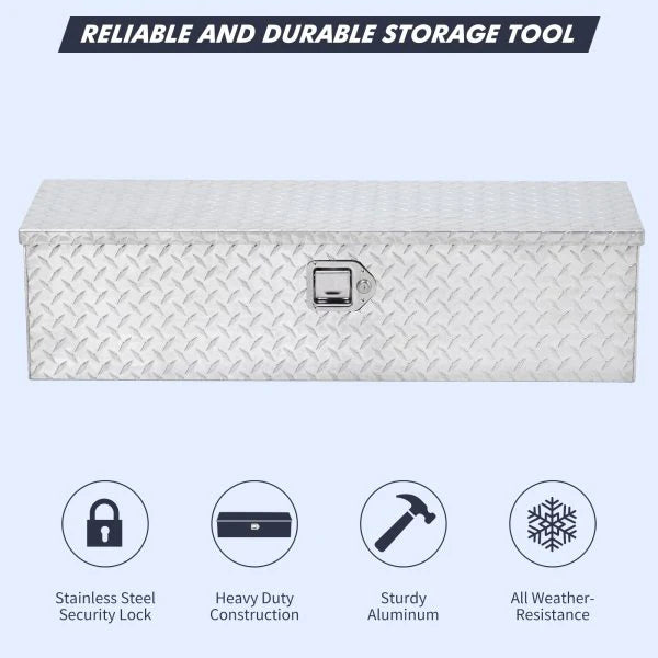 48 Inch Diamond Plate Truck Bed Tool Box with Shelf Silver