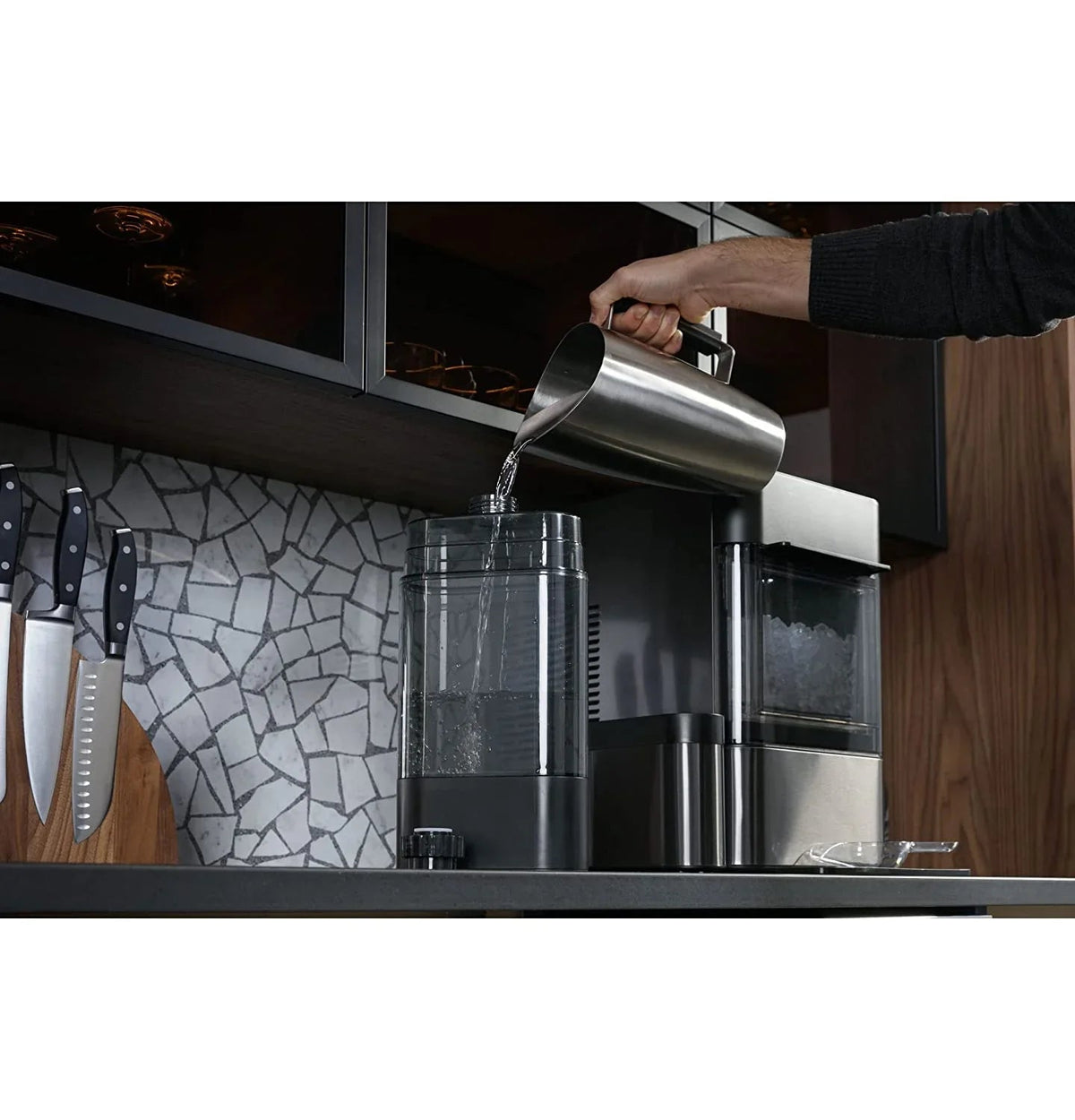 Countertop Nugget Ice Maker | Ice Machine with Wifi Connectivity | Smart Home Kitchen Essentials | Black Stainless