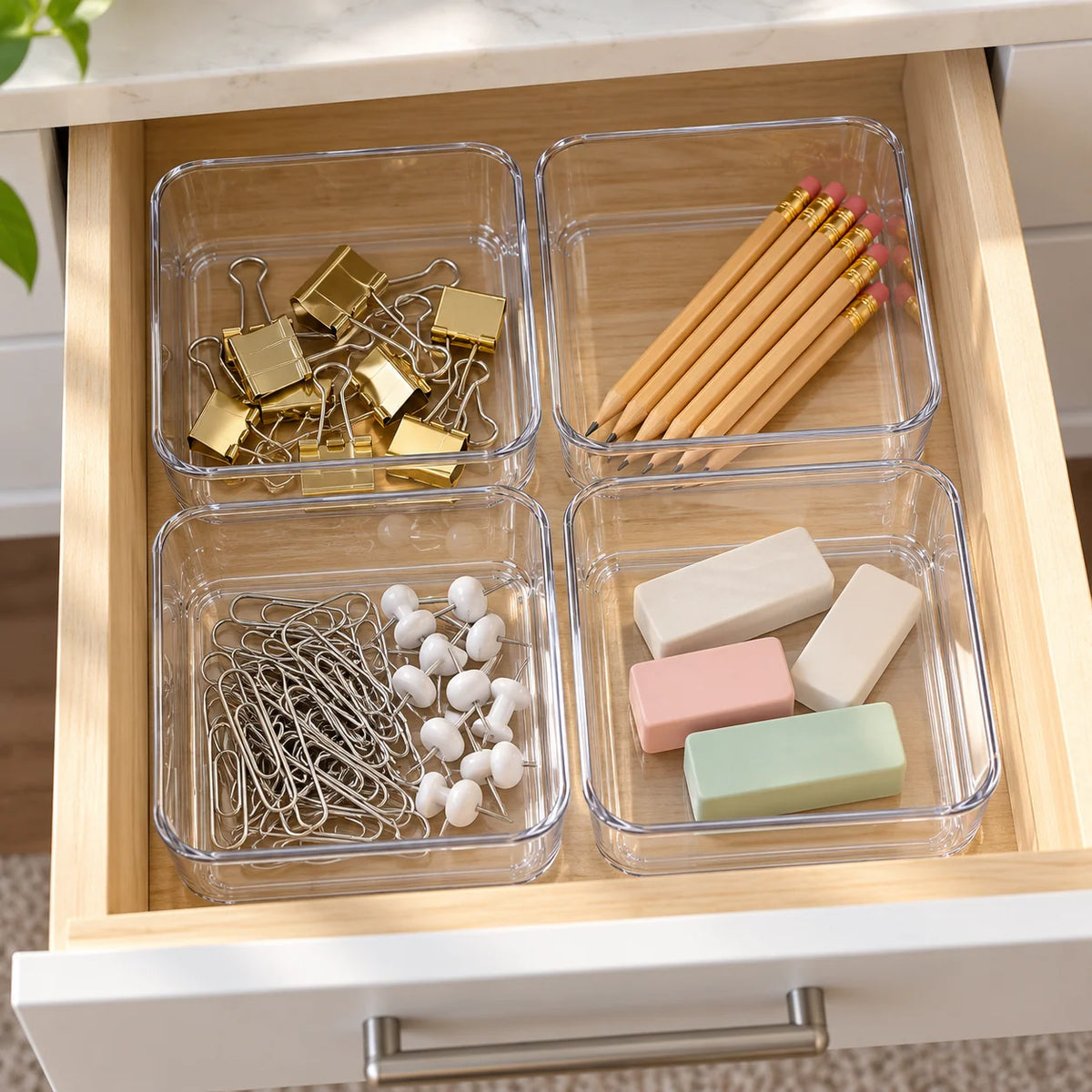 Clear Square Drawer Organizer Trays, 4-Pack