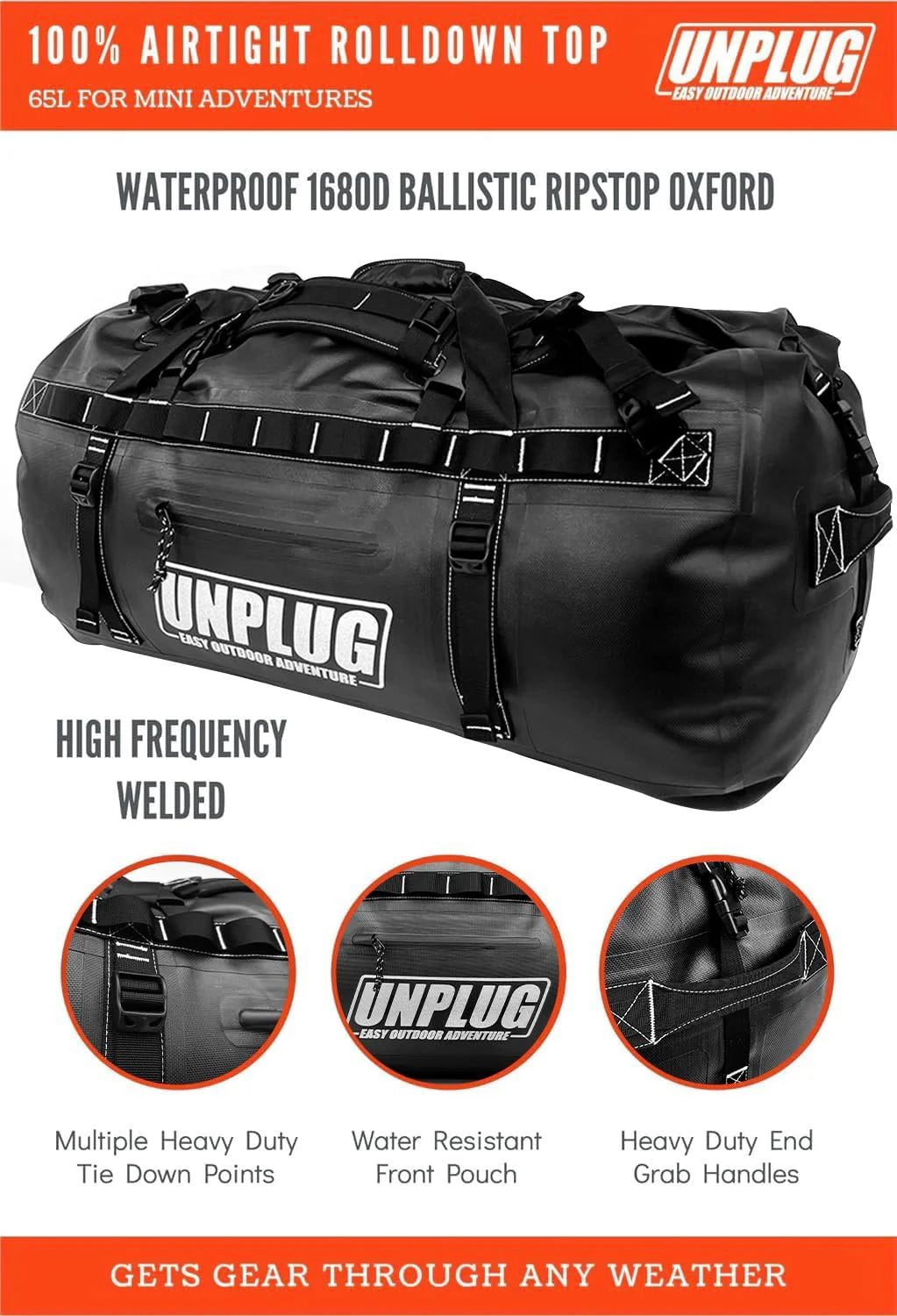 Ultimate Adventure Bag -1680D Heavy Duty Waterproof Travel Duffel Bags for Camping, Motorcycle Dry Bag, Waterproof Bags for Boating,…
