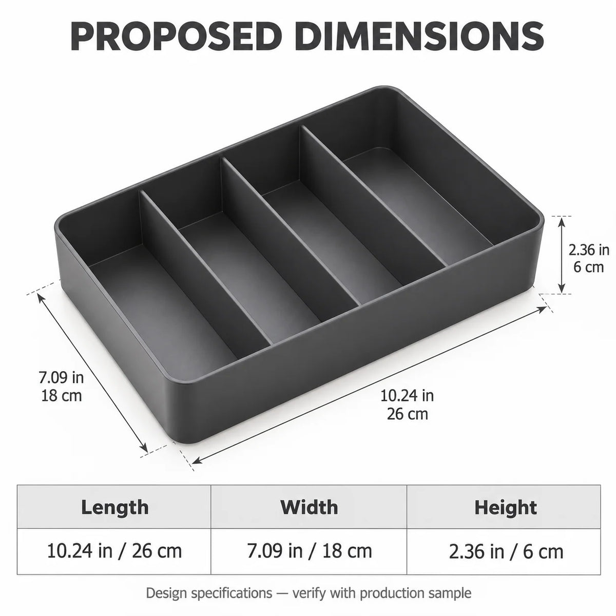 Charcoal Cable Storage Tray with Removable Dividers