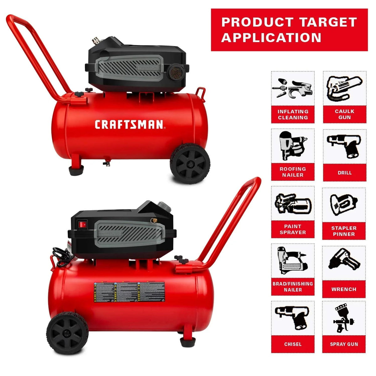 Hard Air Compressor, 10 gallon 1.8 HP 175 PSI, 4.0CFM@90PSI, Oil Free and Maintenance Free, Portable with Large Wheels