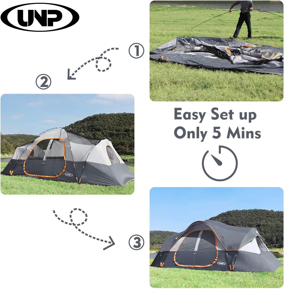 Camping Tent 10-PERSON-FAMILY Tents, Parties, Music Festival Tent, Big, Easy Up, 5 Large Mesh Windows, Double Layer, 2 Room, Waterproof,…
