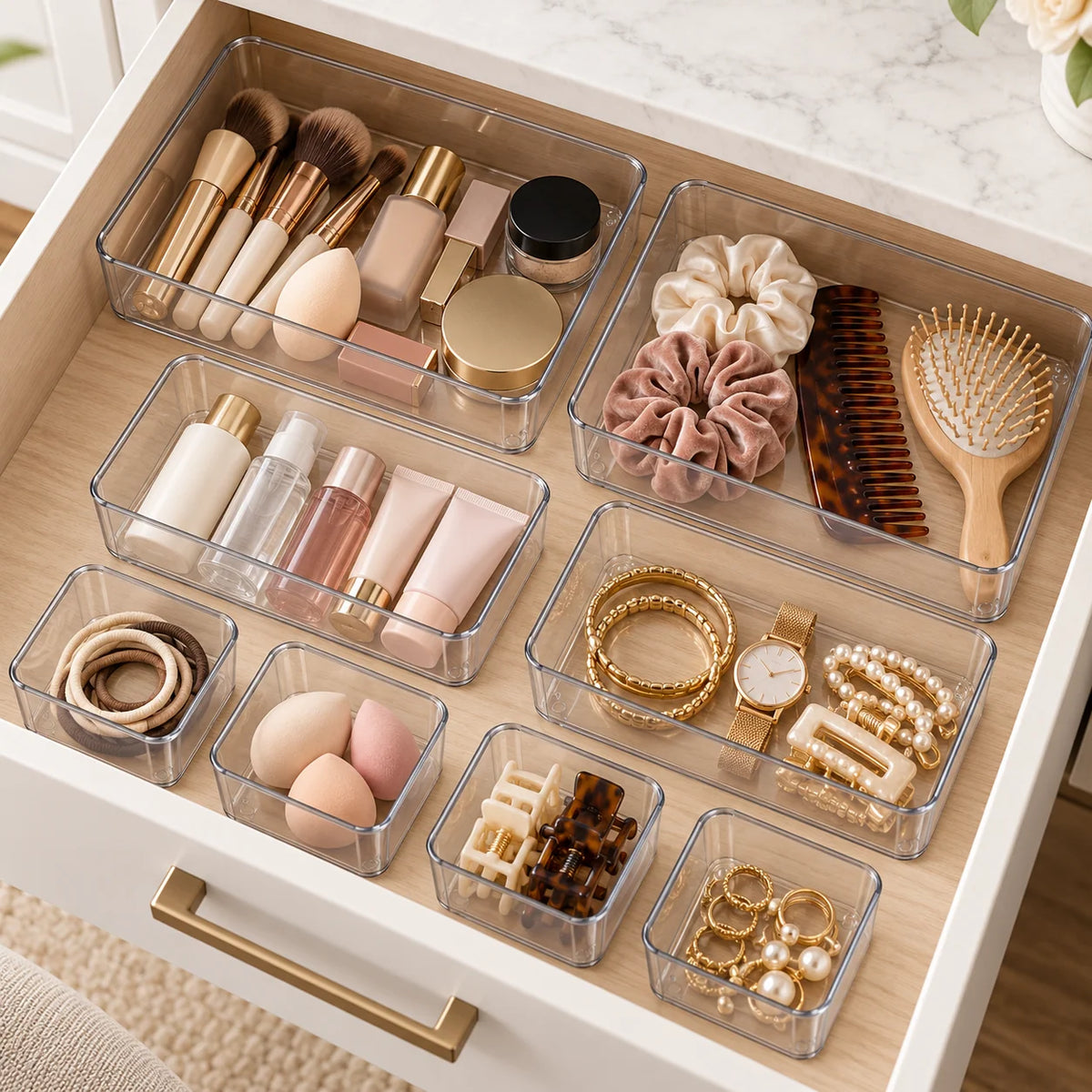 Clear Modular Drawer Organizer Trays, 8-Piece Set