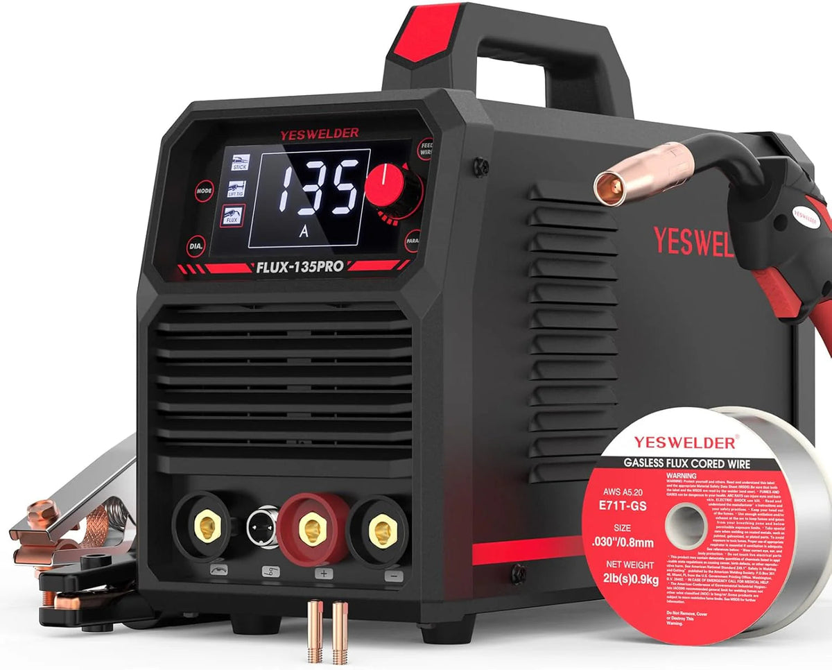 135AMP Mig WELDER,110V Flux Core Welder Flux Core Mig/lift Tig/stick 3-IN-1 Large LED Digital Display Welding Machine Igbt Inverter Welder