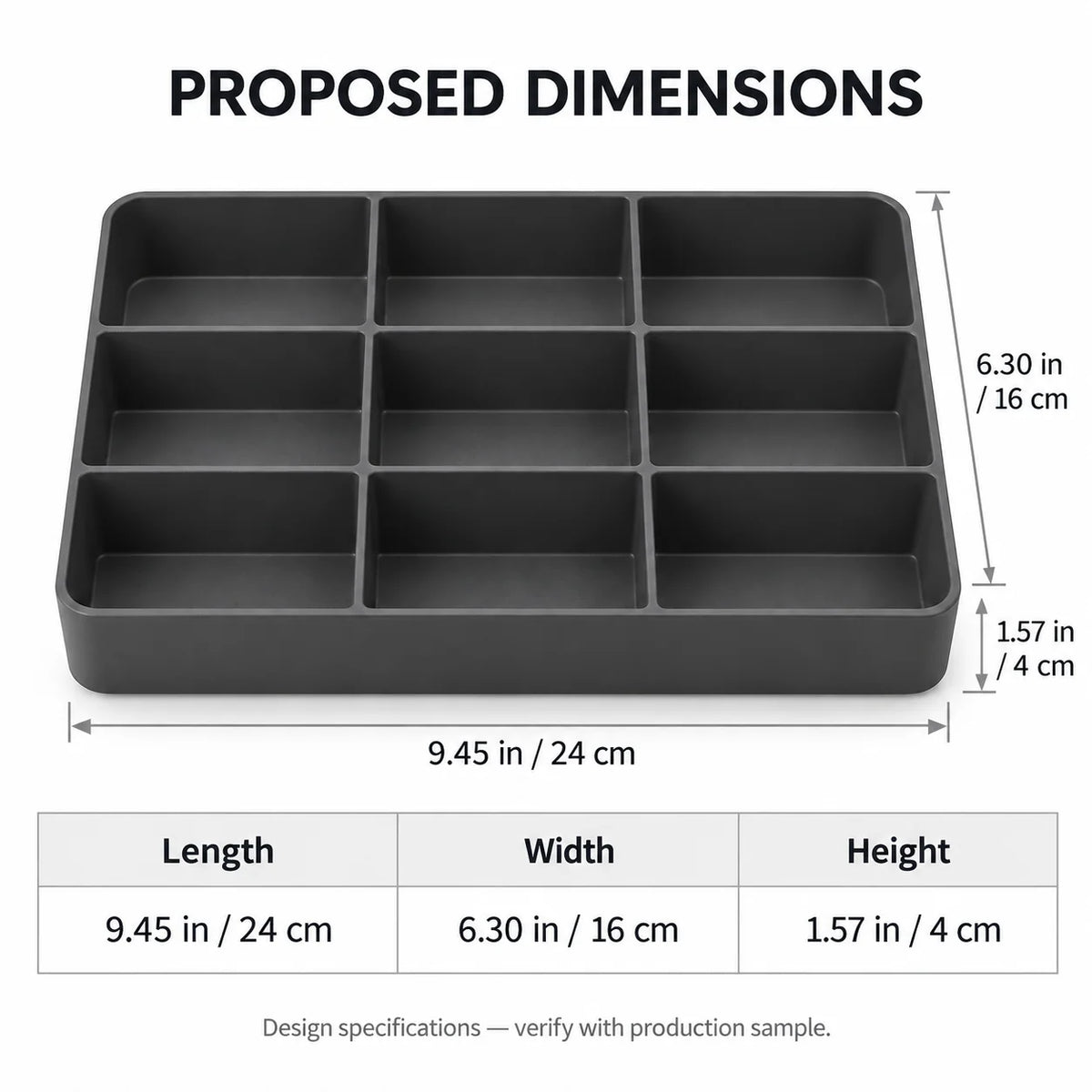 Charcoal Small Parts Drawer Tray, 9 Compartments