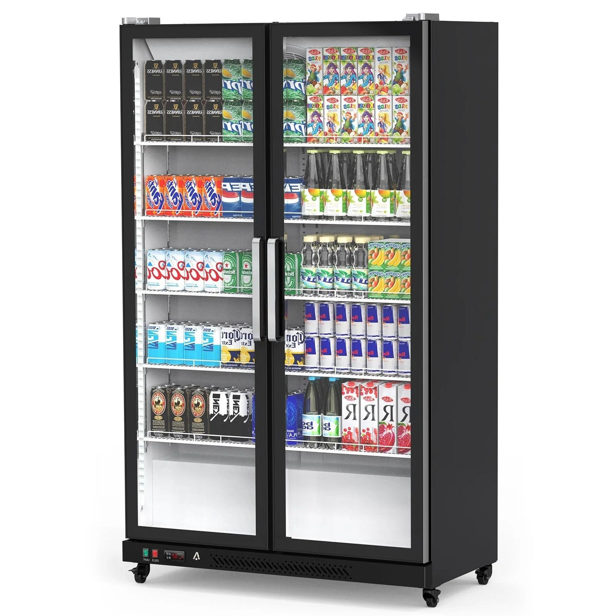 Commercial Refrigerator, Glass Door with LED Lighting - Upright Beverage Display Cooler for Home, Store, Gym, or Office, Featuring Double…
