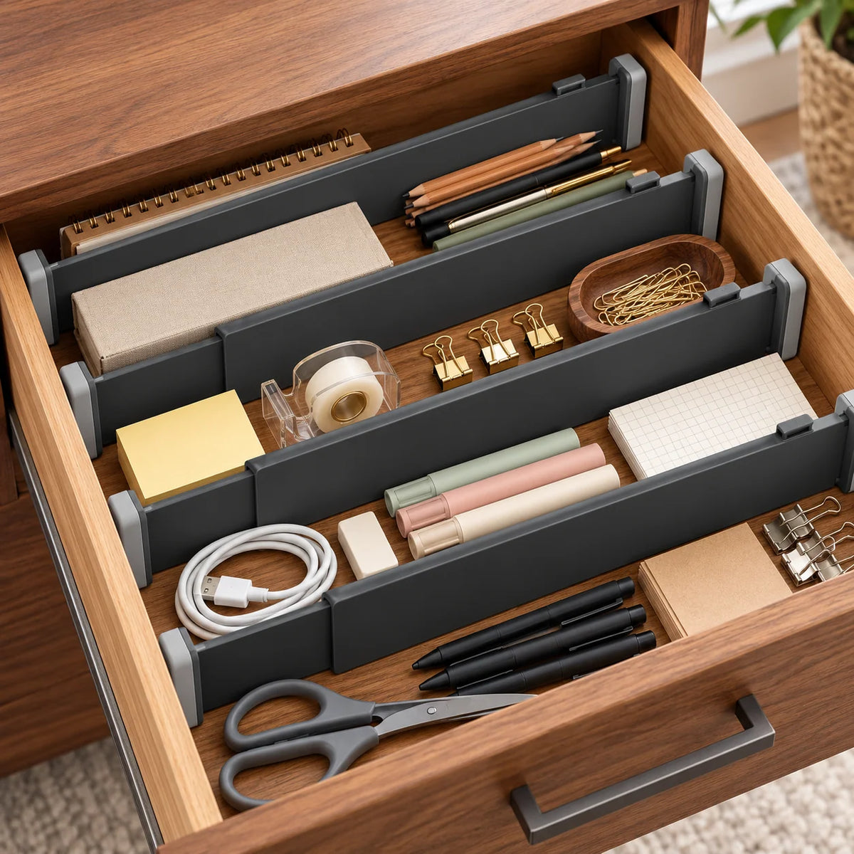 Charcoal Adjustable Drawer Dividers, 4-Pack