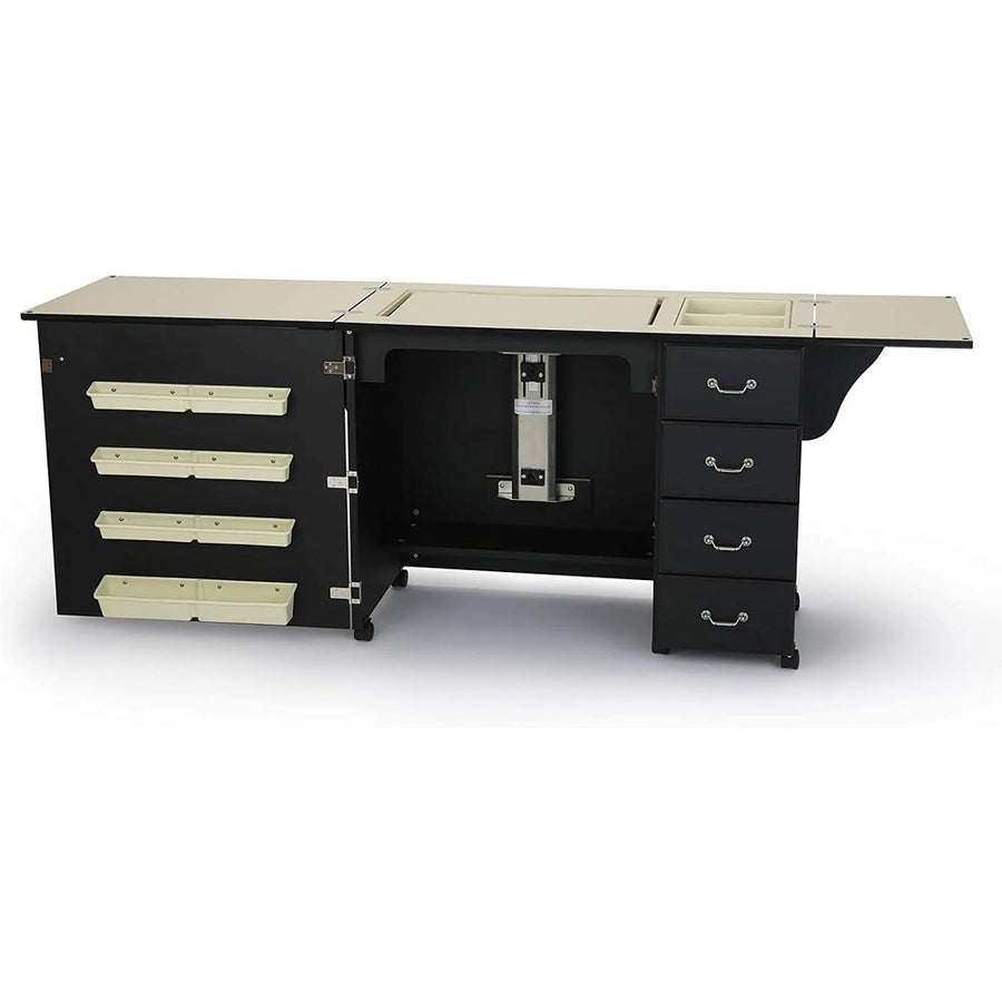 Sewing Cabinet for Sturdy Sewing, Cutting, Quilting, and Crafting with Storage and Airlift, Black Finish