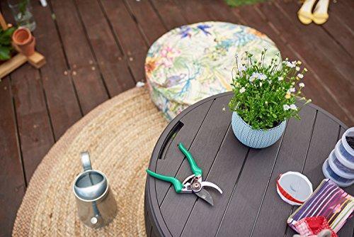 37 gallon Round Deck Box, Patio Table for Outdoor Cushion Storage, Brown