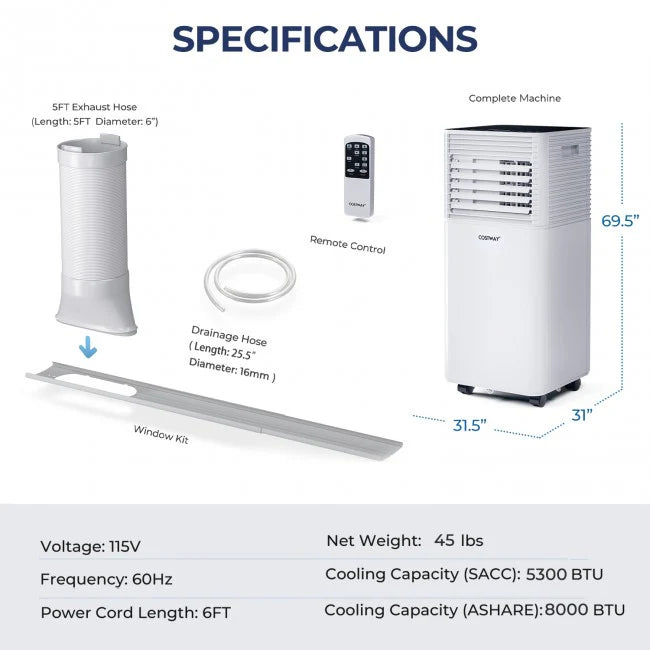 8000 btu 3-IN-1 Air Cooler with Dehumidifier and Fan Mode
