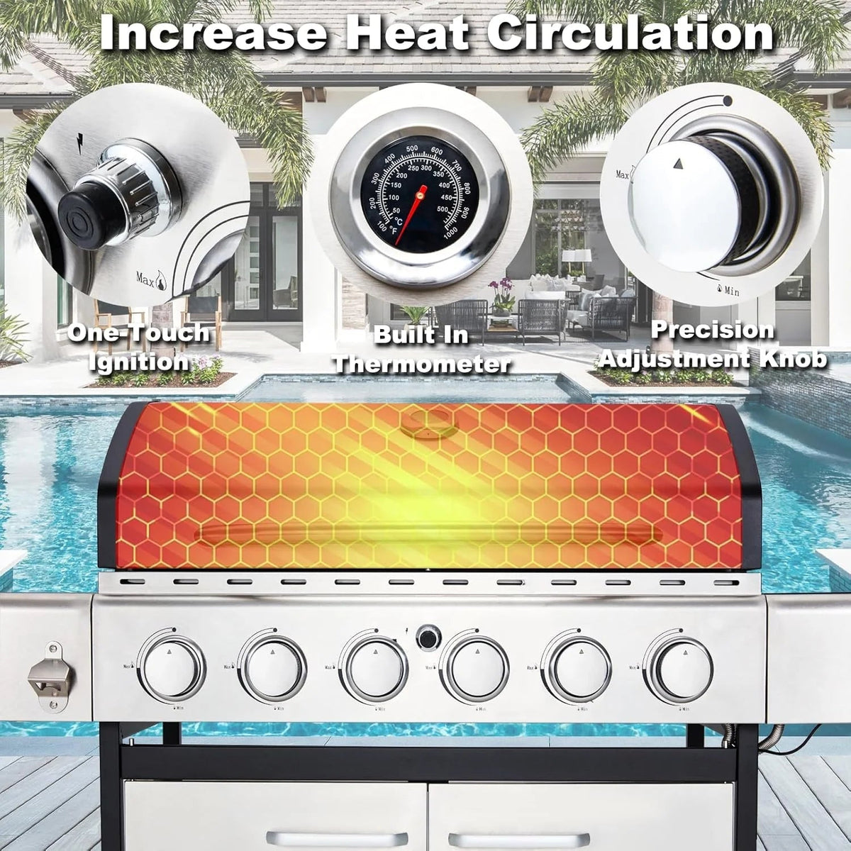 Upgraded 4 Burner Bbq Propane Gas Grill with Cast Iron Grates & Side Stove, 44,000 btu Stainless Steel Burner Barbecue Grill for Patio,…