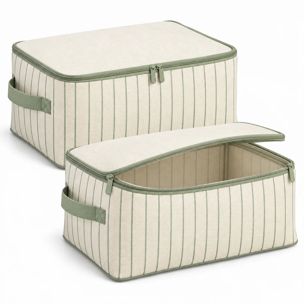 Sage Stripe Clothes Storage Bags, Matching 2-Pack