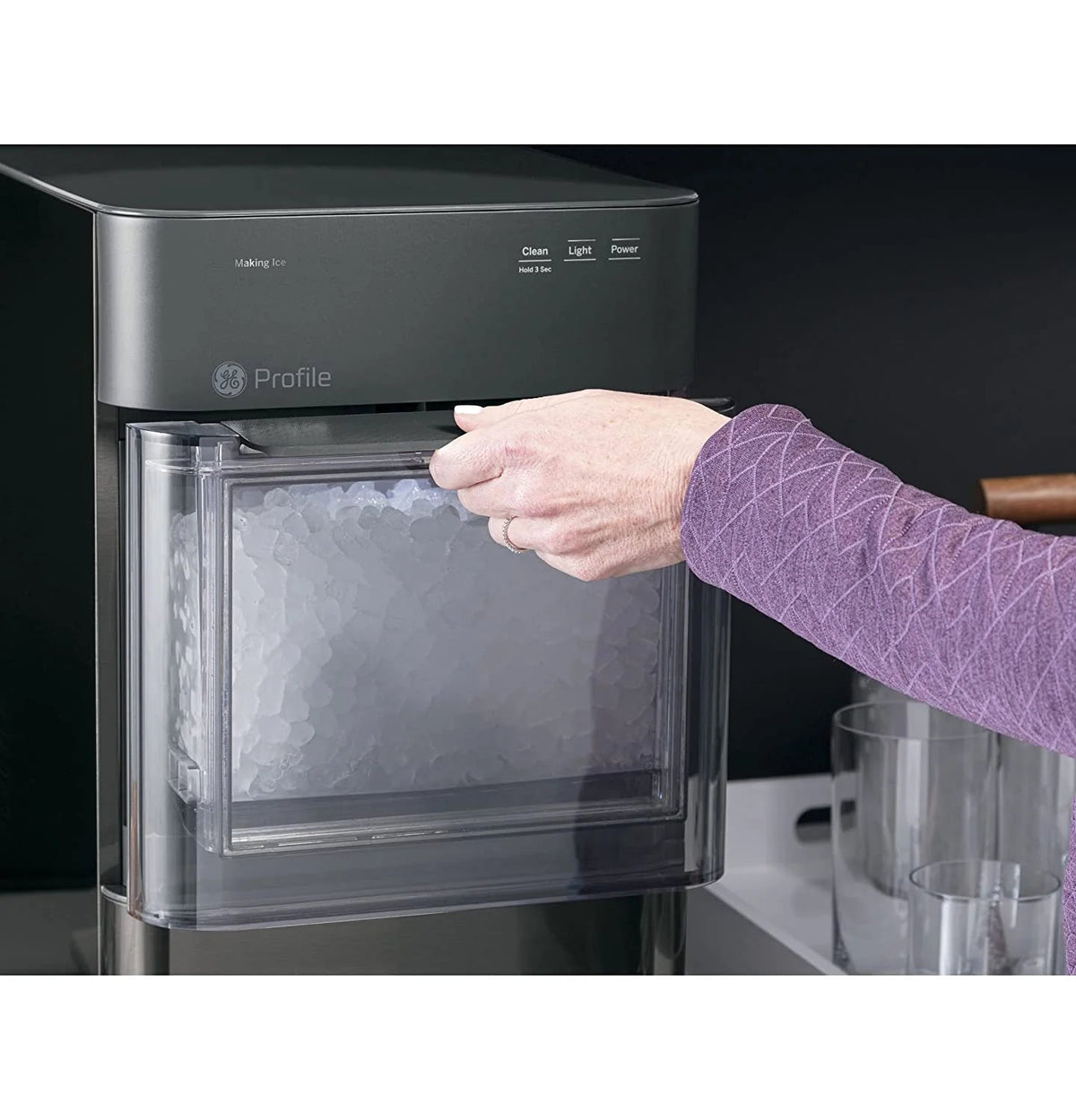 2.0 Countertop Nugget Ice Maker | Ice Machine with Wifi Connectivity | Smart Home Kitchen Essentials | Black Stainless