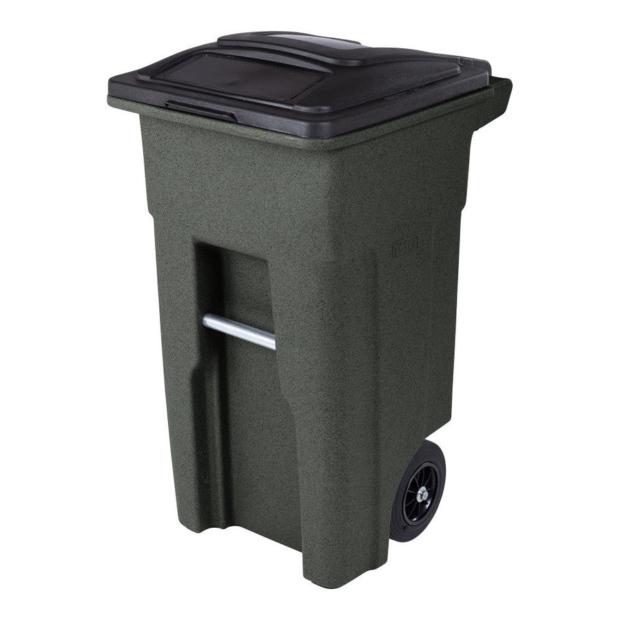 32 Gallon Trash Can, Greenstone, Quiet Wheels, Attached Lid, Durable Recycling Bin