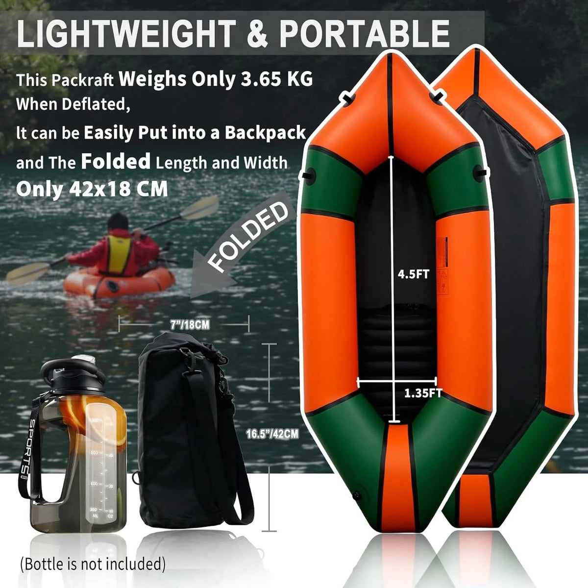 Lightweight Packrafts Tpu Inflatable Kayak for Flat Water Rafting Camping Trip Fishing Water Adventures 1 Person 2 Person Packraft 330LB 660