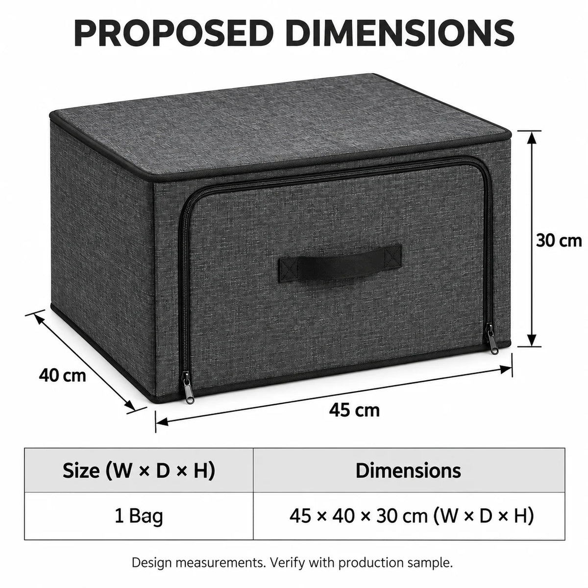 Charcoal Front-Opening Wardrobe Storage Bag