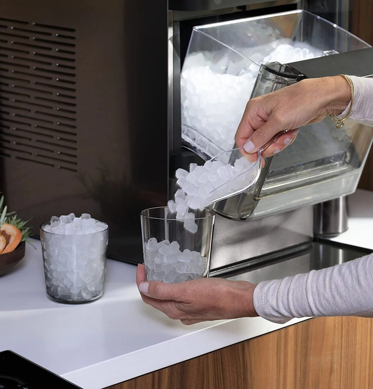 2.0 Countertop Nugget Ice Maker | Ice Machine with Wifi Connectivity | Smart Home Kitchen Essentials | Black Stainless