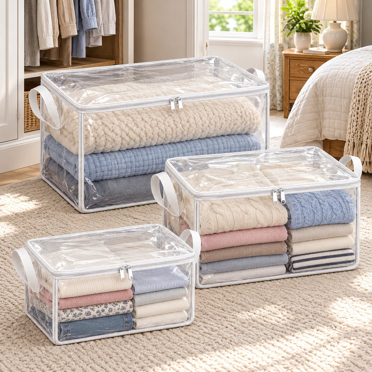 Clear White-Trim Storage Bags, Mixed Size 3-Pack