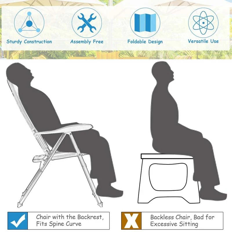 2 Pack Folding Patio Chairs 7 Position Adjustable Lawn Chair Recliner Camping Chair Compact Outdoor Sling Chair Fully Assembly - Comfortable And Ergonomic Design