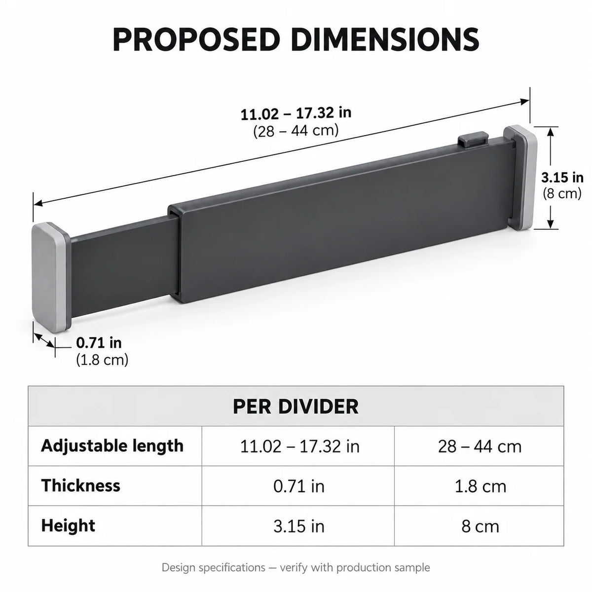 Charcoal Adjustable Drawer Dividers, 4-Pack