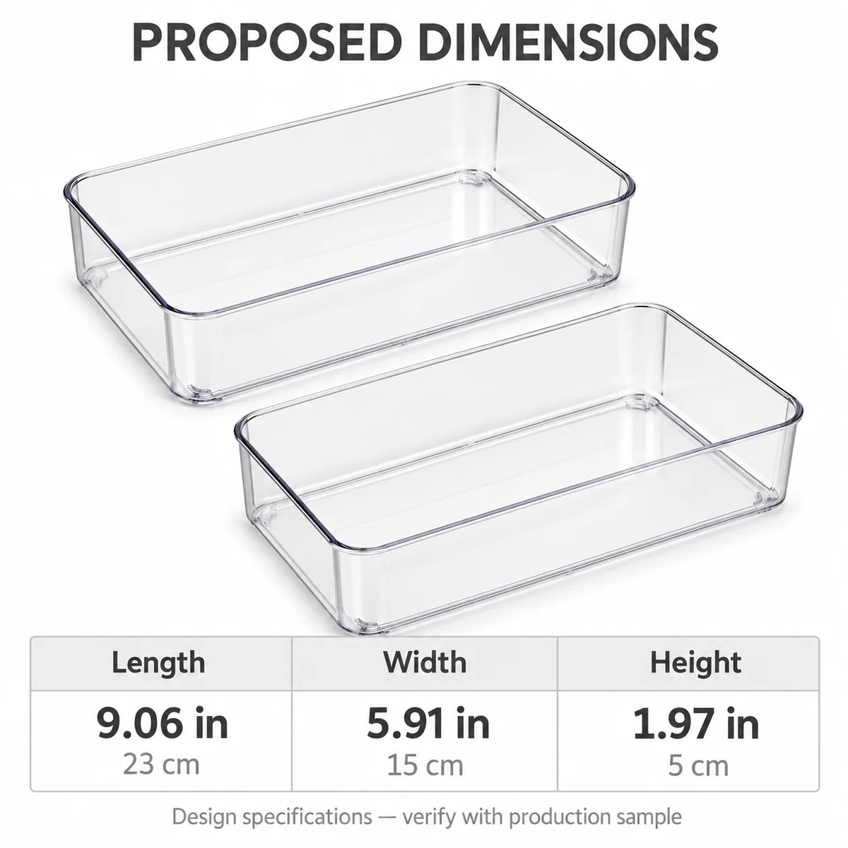 Clear Rectangular Drawer Organizer Trays, 2-Pack