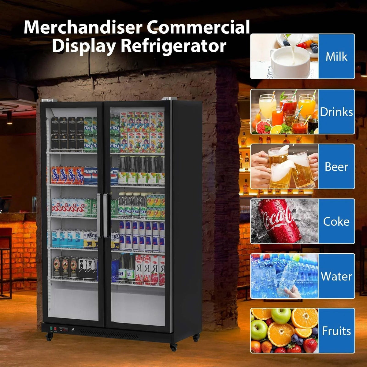 Commercial Refrigerator, Glass Door with LED Lighting - Upright Beverage Display Cooler for Home, Store, Gym, or Office, Featuring Double…