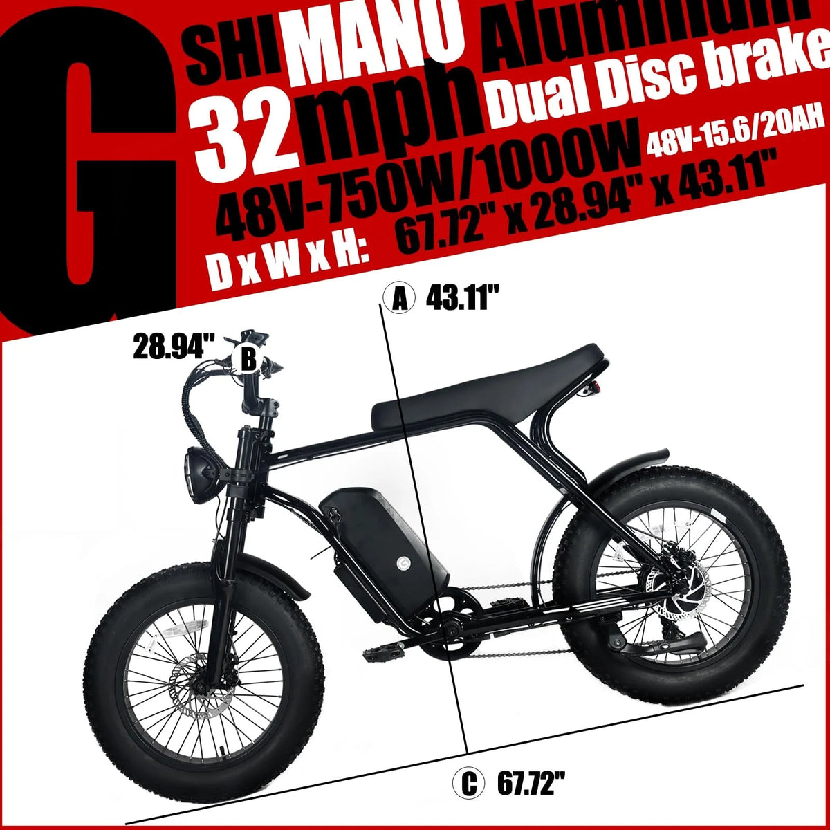 Electric Mountain Bike for Adults | 20 X 4.0 Fat Tires, 1000W Motor, 48V 20AH Removable Battery, Max Speed 45MPH, Shi Mano 7-SPEED for…