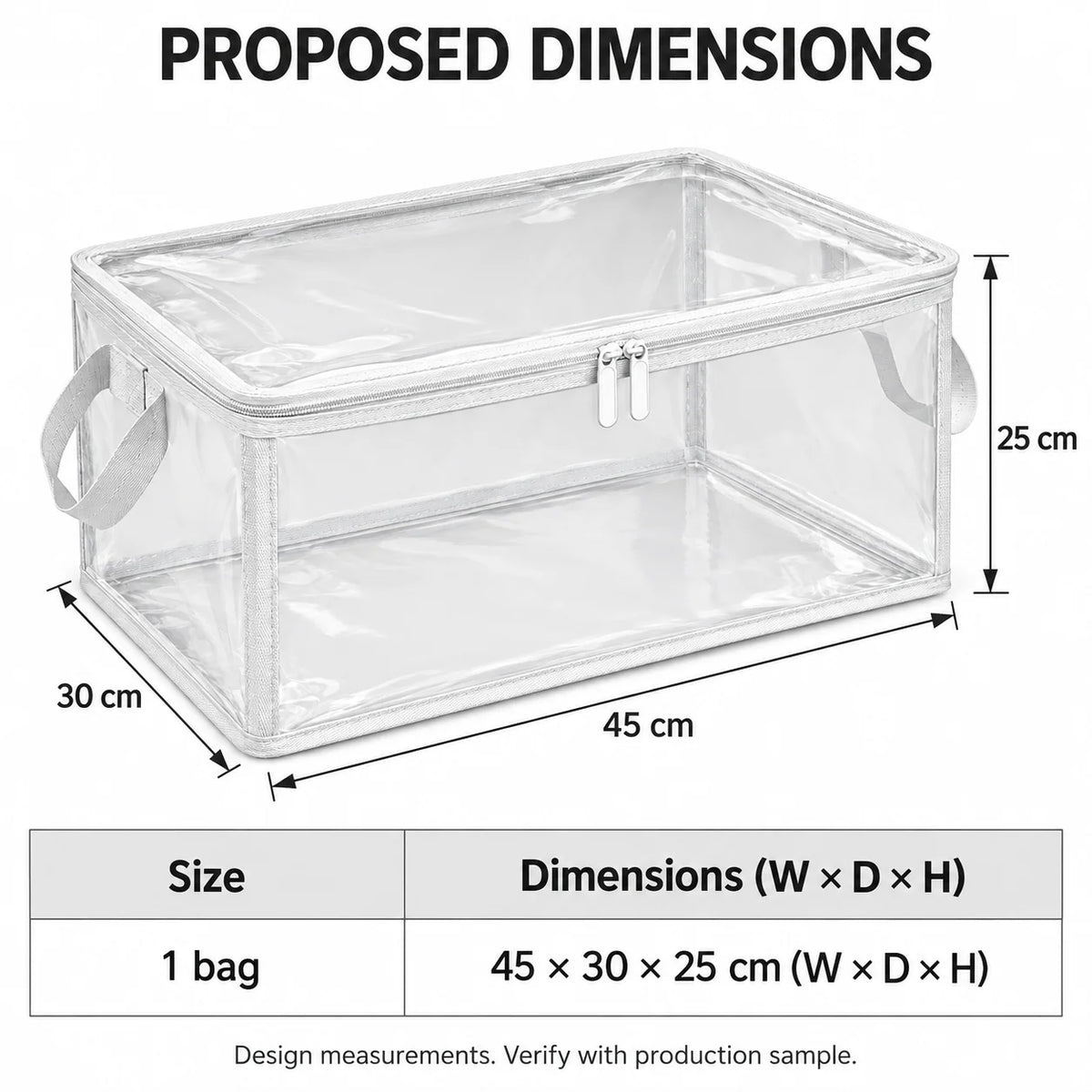 Clear White-Trim Clothes Storage Bag, Medium