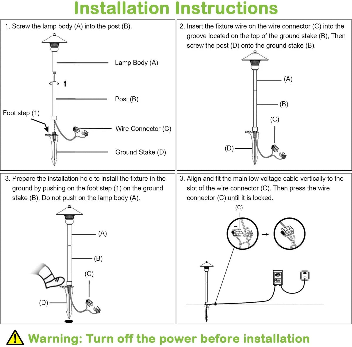 6 Pack Low Voltage LED Landscape Pathway Light, 3W 150LM 12V Wired for Outdoor Yard Lawn, Die-cast Aluminum Construction, 30-WATT Equivalent…